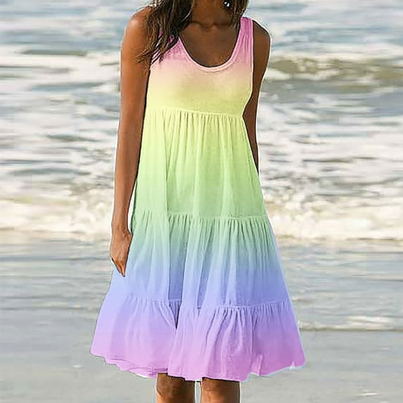 XWSHYW Plus Size Dresses Loose Crew Neck Pleated Dresses Fashion Print Sleeveless Party Beach Dress Evening Party Flowy Sexy Knee Vintage Women'S Wear To Work Dresses