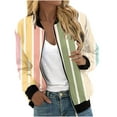 thumbnail image 1 of XWSHYW Plus Size Womens Clothes Plus Size Long Sleeve Zip-Up Outerwear Jackets Fashion Striped Pattern Loose Fit Mid-Length Outerwear Coats Flash Sales for Today, 1 of 5
