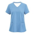thumbnail image 1 of XWSHYW Scrub Tops Scrub Uniform Womens Loose Short Sleeved Elastic Sleeve V-Neck Top Isolation Work Clothes Womens Scrub Lightning Deals of Today, 1 of 3