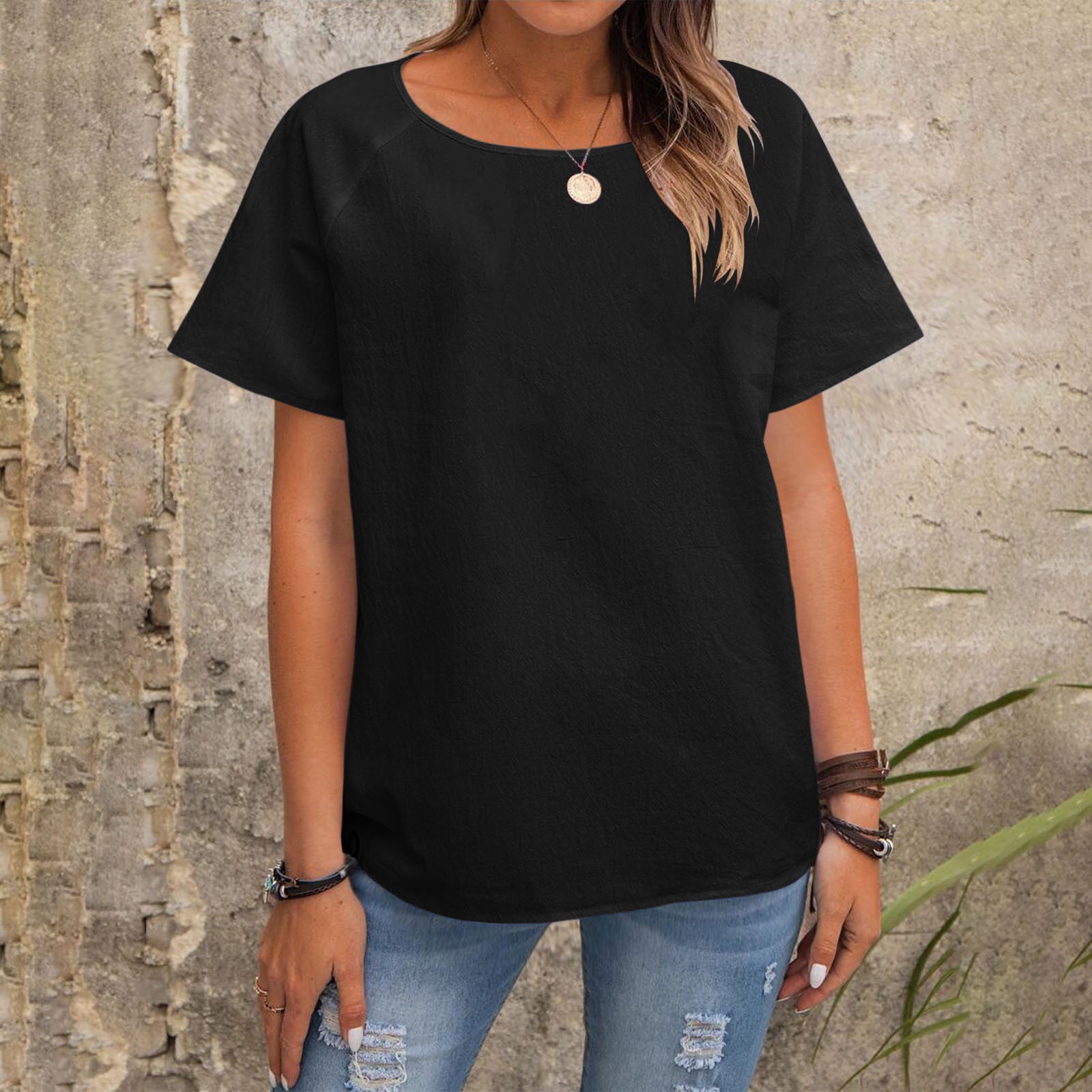 XWSHYW Shirts for Women Trendy Short Sleeve Crew Neck Cute Trendy Tunic ...