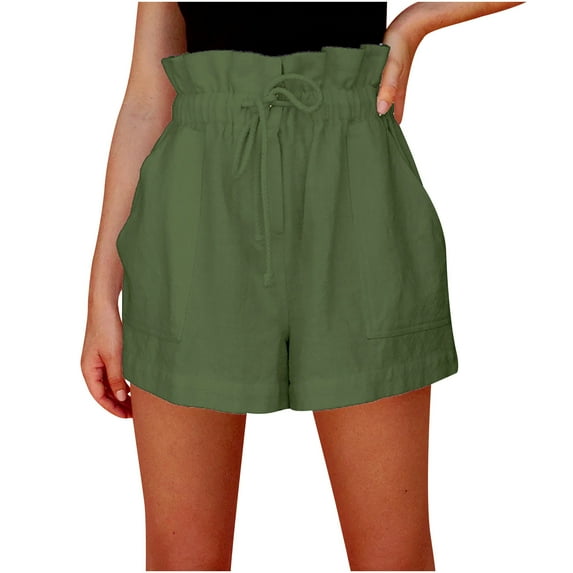 XWSHYW Shorts for Women,Cotton Linen Elastic Waist Shorts Solid Color Shorts with Pocket, Sizes S-3XL