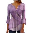thumbnail image 1 of XWSHYW Spring Tops for Women 2025 Women's Casual Trumpet 3/4 Sleeve Printed Buttoned Basic Ruched Corset Tunic Tops Pleated Shirts Blouses, Sizes S-2XL, 1 of 5
