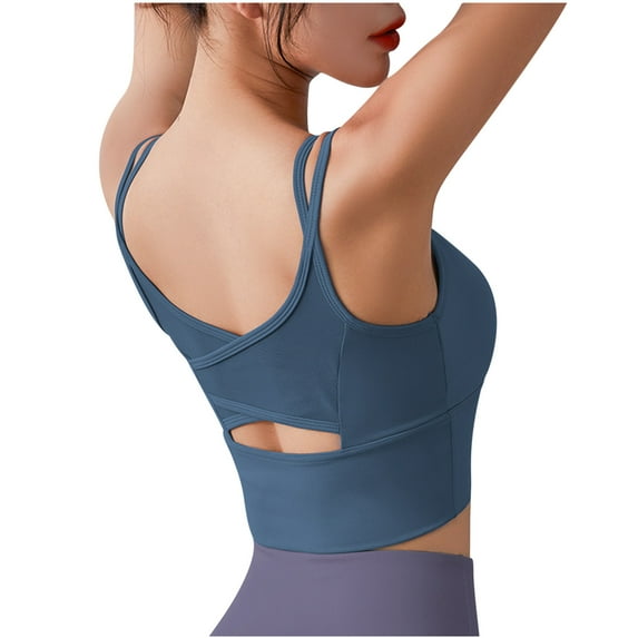 XWSHYW Spring Tops for Women 2025 Women's Seamless Sports Bra Workout Crop Top Tank Tops for Women Long Lined Sports Bra Blue XL