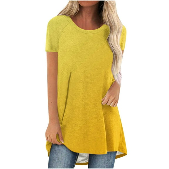 XWSHYW Spring Tops for Women 2025 Women's Summer Tops , Round Neck Short Sleeve Long T-shirt Blouse Loose Tops, Sizes S-2XL