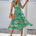 XWSHYW Summer Dresses for Women 2025 Summer Floral Pattern Crew Neck