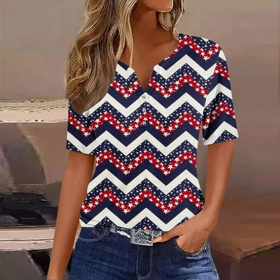 XWSHYW Fashion American Stars Stripes Short Sleeve Tee Loose Fit V Neck USA Flag Patriotic T Shirt Gift for Best Friend Wife Sister Mother