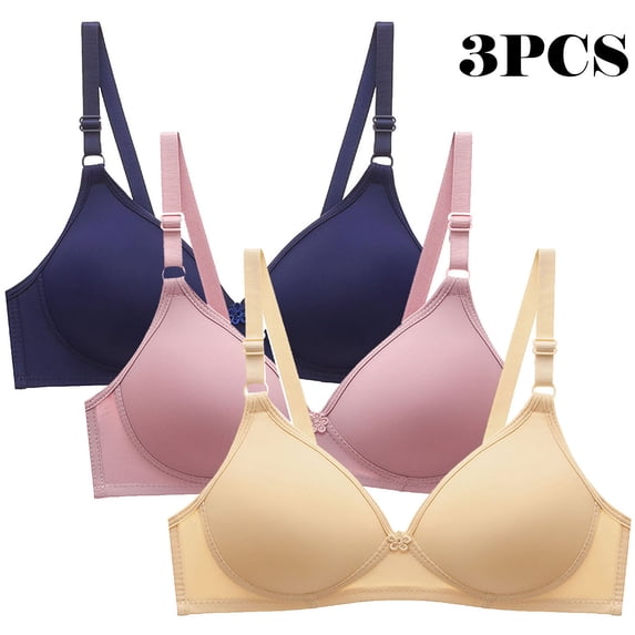 XWSHYW 3 Pack Slim Fit Solid Color Comfort Spaghetti Straps Bra Summer Fashion Lightweight Casual Wireless Bras