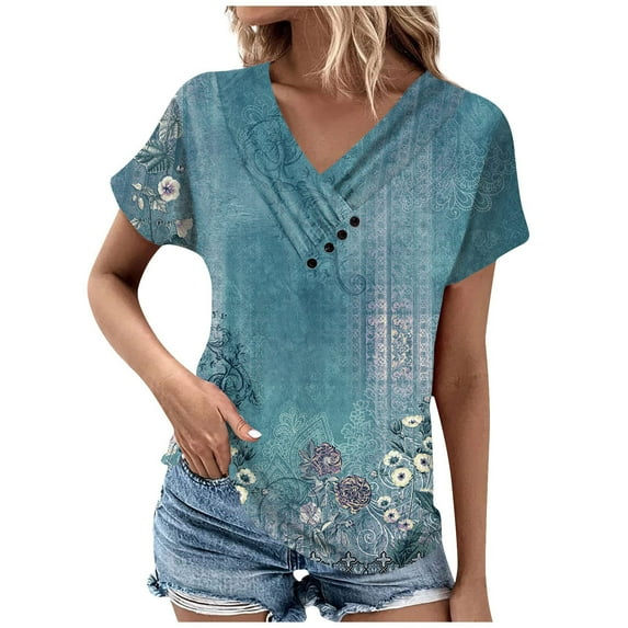 XWSHYW Summer Tops for Women 2025 Women's Tops , Dressy Casual Sexy Trendy V Neck Short Sleeve T-Shirts Summer Tunic Tops, Sizes S-2XL