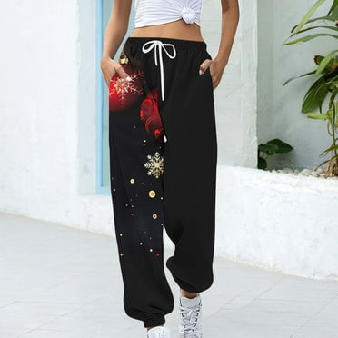 XWSHYW Sweatpants for Women Fashion Christmas Pattern Drawstring Joggers with Pockets Loose Fit Comfortable High Waist Wide Leg Pants Fall Savings Clearance