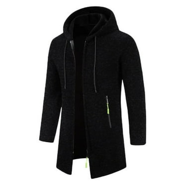 XWSHYW Winter Jackets for Men Mens Hooded Mid-Length Thin Velvet Loose Large Size Thin Velvet Sweater Jacket Knitted Cardigan Tops Jacket Flash Deals of The Day