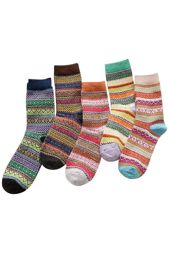 Winter Socks for Women Thermal Socks 5 Pack Womens Socks Vintage Winter Soft Warm Cold Knit Wool Socks
