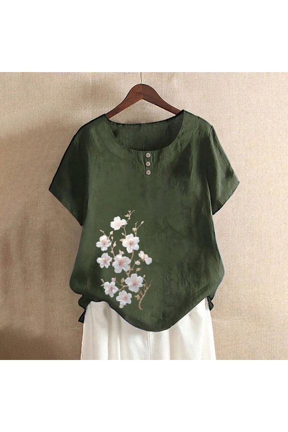 Women'S T-Shirts Trendy Crew Neck Short Sleeve Blouse Loose Tee Lightweight Oversized Fit Floral Print Casual Work Shirts Tunic Tops Dressy Casual Shirts