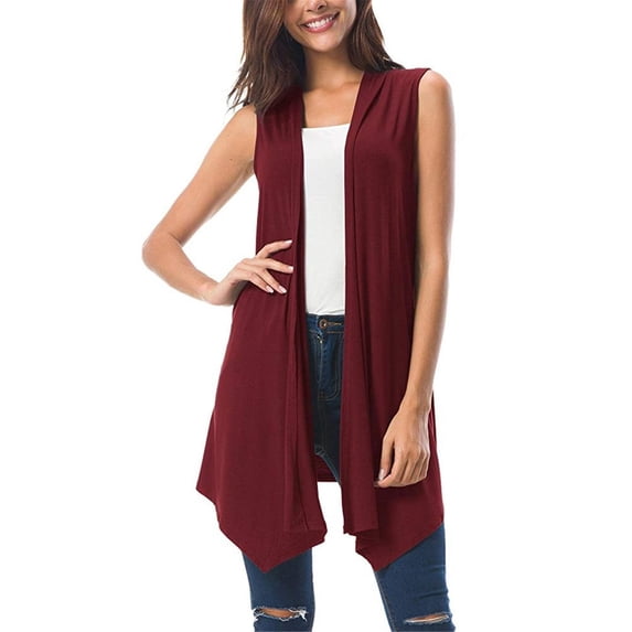 XWSHYW Women's Cardigans Sleeveless Draped Open Front Cardigan Vest Asymmetric Hem Cardigan Blouse Tops Wine 2XL