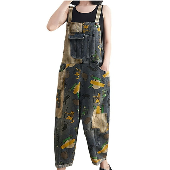 XWSHYW Jumpsuits for Women Casual Loose Sleeveless Denim Jumpsuit Pants Pocket Button Denim Jumpsuit Pants Strap Pants Blue M