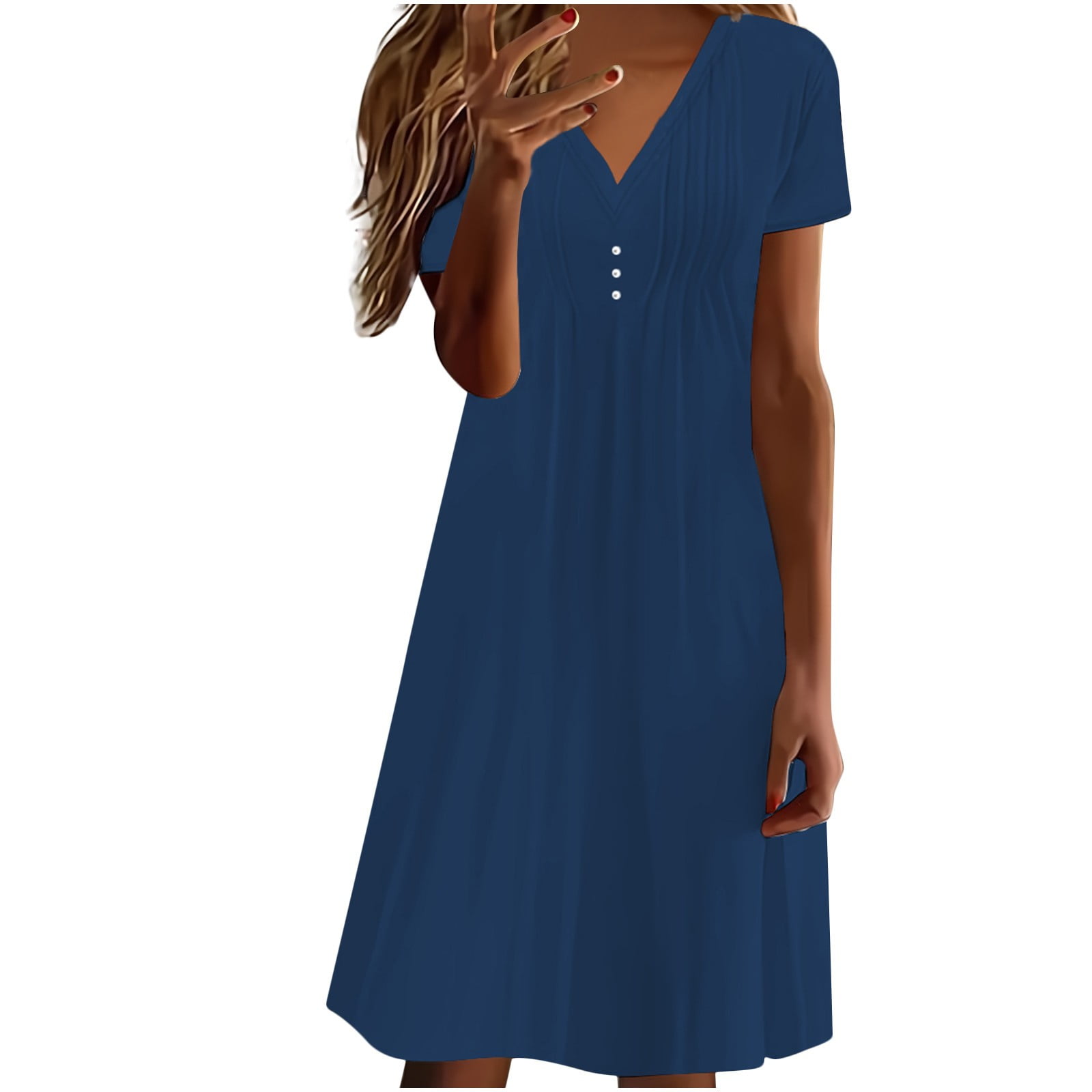 JollieLovin Women's Plus Size Summer Tank Dress - Sleeveless, Swing Fit, Knee Length, With Pockets, Steel Blue, 3X