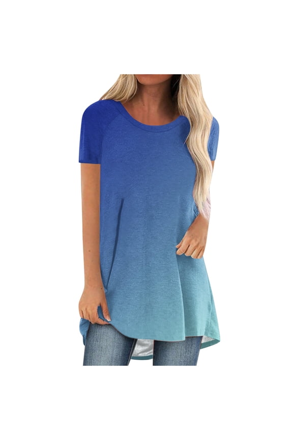 Women's Plus Size Tops , Round Neck Short Sleeve Long T-shirt Blouse Loose Tops, Sizes S-2XL
