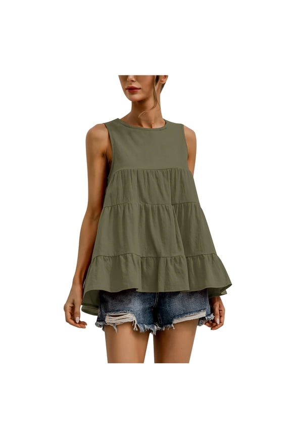 Women's Round Neck Sleeveless Splice Loose Casual Large Tank Top, Sizes S-2XL