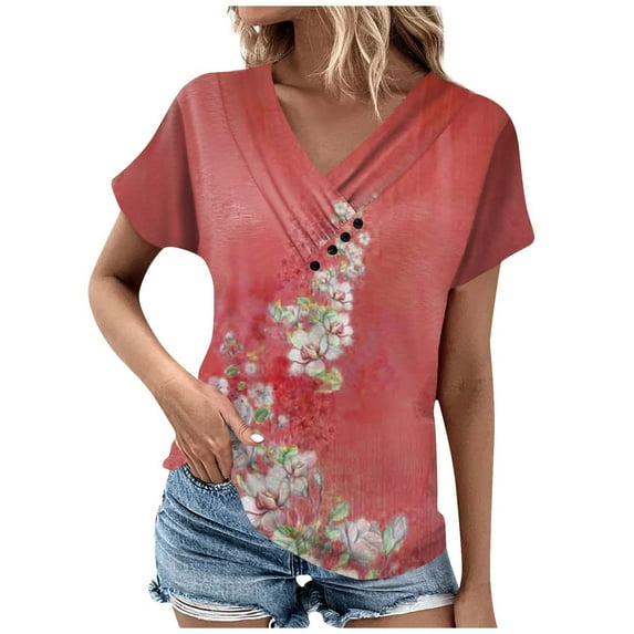 Christmas Gifts Under $10 Ganfancp Women Dressy Casual Sexy Trendy V Neck Short Sleeve T-Shirts Summer Tunic Tops, Sizes S-2XL
