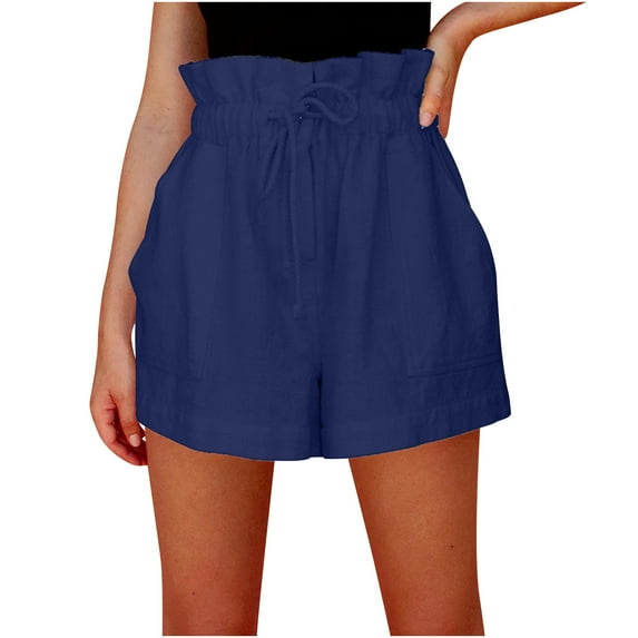 XWSHYW Women's Summer Shorts Cotton Linen Elastic Waist Shorts Solid Color Shorts with Pocket