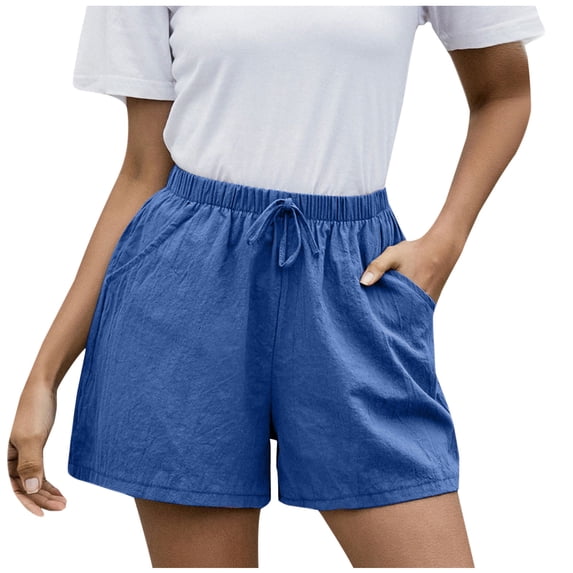 XWSHYW Women's Summer Shorts Casual Cotton Linen Shorts Elastic Waist Loose Wide Leg Pants High Waist Straight Pants, Sizes S-3XL