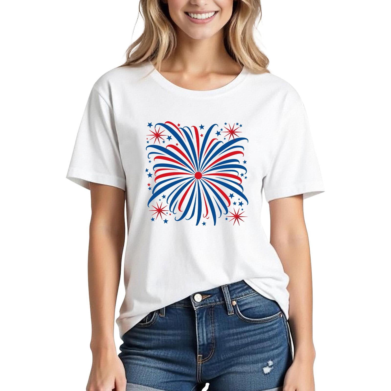 XWSHYW Women's T Shirts Summer Short Sleeve Crew Neck Lightweight Tops ...