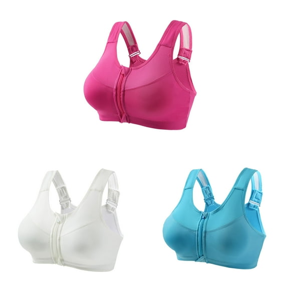 XWSHYW Women's Zip Front Closure Sports Bra - Seamless Wirefree Post Zipper Padded Racerback Workout Gym Yoga Bras Hot Pink XL