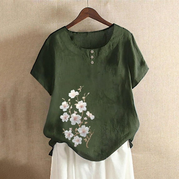 XWSHYW Womens Basic T Shirts Trendy Crew Neck Short Sleeve Loose Summer Tops Evening Loose Fit Floral Print Tunic T Shirts Tops Dress Shirts for Women