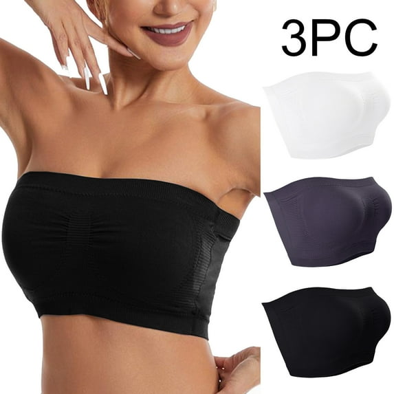 XWSHYW Womens Bras Clearance 3 Pack Plus Size Lightweight Casual Strapless Bra Slim Fit Solid Color Comfort Strapless Bralette