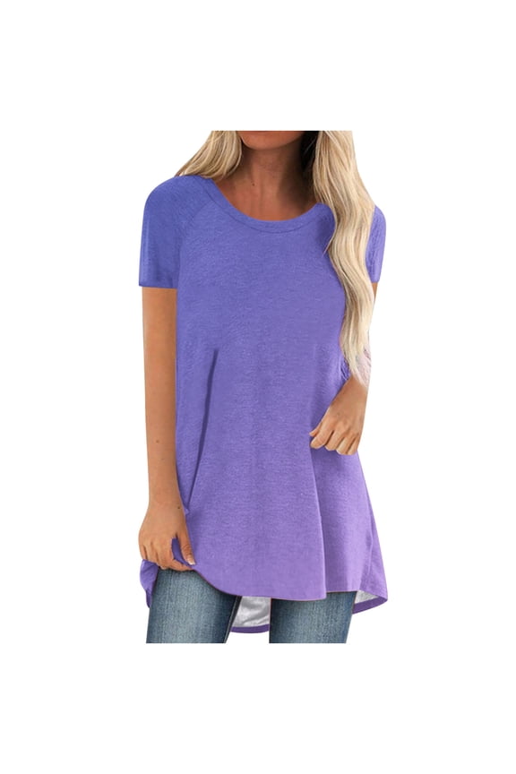 Womens Clothes Women's Plus Size Tops , Round Neck Short Sleeve Long T-shirt Blouse Loose Tops, Sizes S-2XL