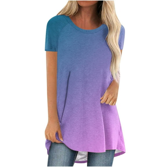 XWSHYW Womens Clothes Women's Summer Tops , Round Neck Short Sleeve Long T-shirt Blouse Loose Tops, Sizes S-2XL