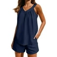 thumbnail image 1 of XWSHYW Womens Pajama Fashion Solid Color Lightweight Pajama Set Summer Crew Neck Sleeveless Sleepwear with Shorts Womens Pajamas, 1 of 7