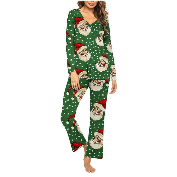XWSHYW Womens Pajamas Leisure Geometric Pattern Breathable Sleepwear Fashion Long Sleeve Crew Neck Christmas Pajamas Gift for Women