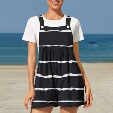 XWSHYW Womens Rompers Plus Size Striped Pattern Loose Fit Jumpsuits Leisure Short Sleeve Wide Leg Rompers Flash Deals Of The Day