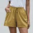 thumbnail image 1 of XWSHYW Womens Shorts, Loose Wide Leg Pants High Waist Straight Pants Casual Cotton Linen Shorts Yellow M, 1 of 7