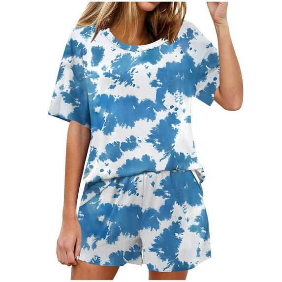 XWSHYW Womens Sleepwear Fashion Floral Print Breathable Pajama Sets Casual Crew Neck Short Sleeve Sleepwear with Shorts Pajamas for Women