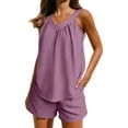 thumbnail image 1 of XWSHYW Womens Sleepwear Fashion Solid Color Comfortable Pajamas Sets Summer Crew Neck Sleeveless Sleepwear with Shorts Lounge Sets for Women, 1 of 7