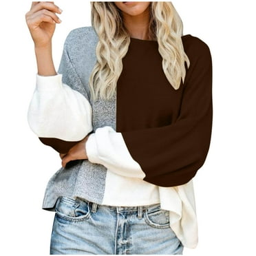 XWSHYW Womens Sweaters Plus Size Crew Neck Solid Color Sweaters Fashion Loose Fit Sleeveless Long Sleeve Pullover Sweaters Winter Savings Clearance