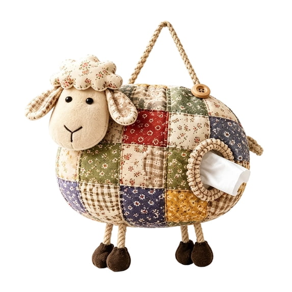 XWYUO Patchwork Tissue Box Cover Craft Kit, Quilted Cow Pig Sheep Holder for Home Decor,White