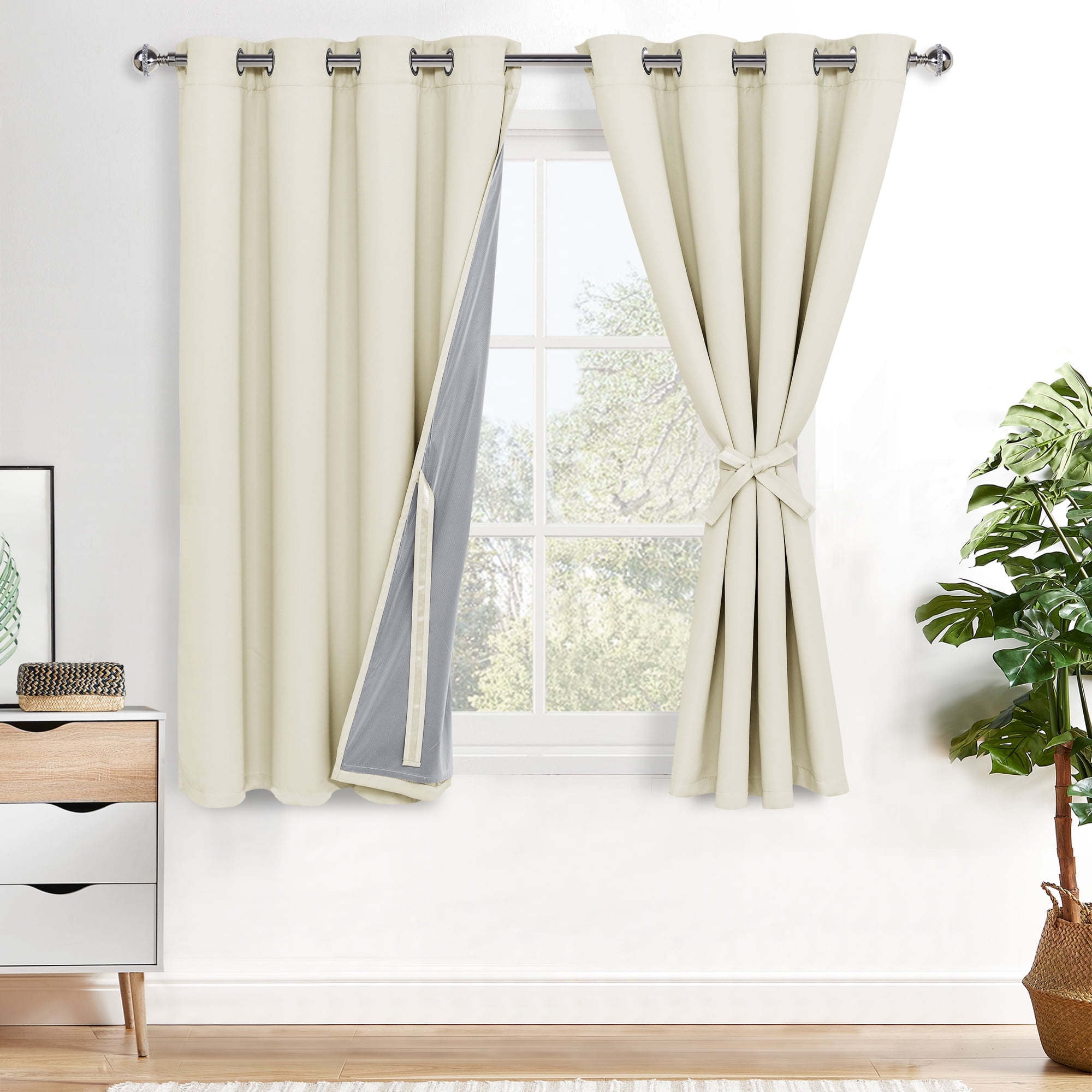 XWZO Ivory Beige 100% Double Layer Blackout Curtains 45 Inches Long for ...