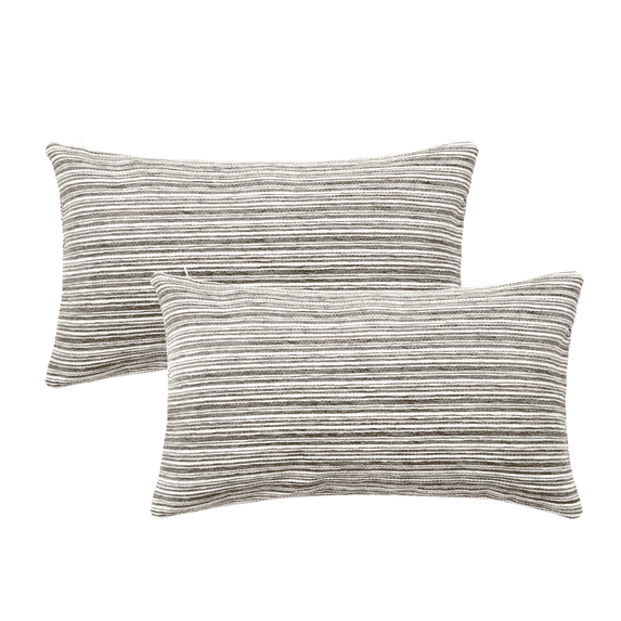 XWZO 12x20 inch Chenille Pillow Covers 2 Pieces Set, Rectangle Fluffy Boho Striped Decorative Cushion Covers for Couch/Sofa/Bed, Taupe-Striped (NO PILLOW INSERT)