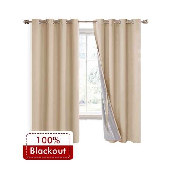 XWZO Beige Total Black out Curtains 72 inches Long for Bedroom, Grommet Room Darkening Drapes with Tiebacks for Samll Window(Biscotti Beige,52"W x 72"L,2 Panels)
