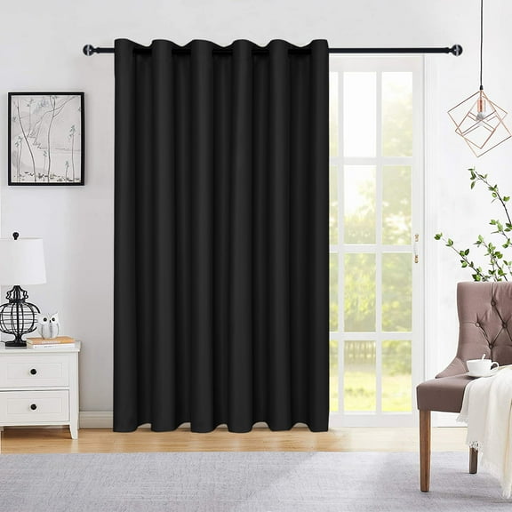 XWZO Sliding Door Curtains 120"W x 108"L, Grommet Privacy Room Divider for Bedroom Living Room, Extra Wide Thermal Blackout Curtains for Patio Sliding Glass Door, 1 Panel, Black