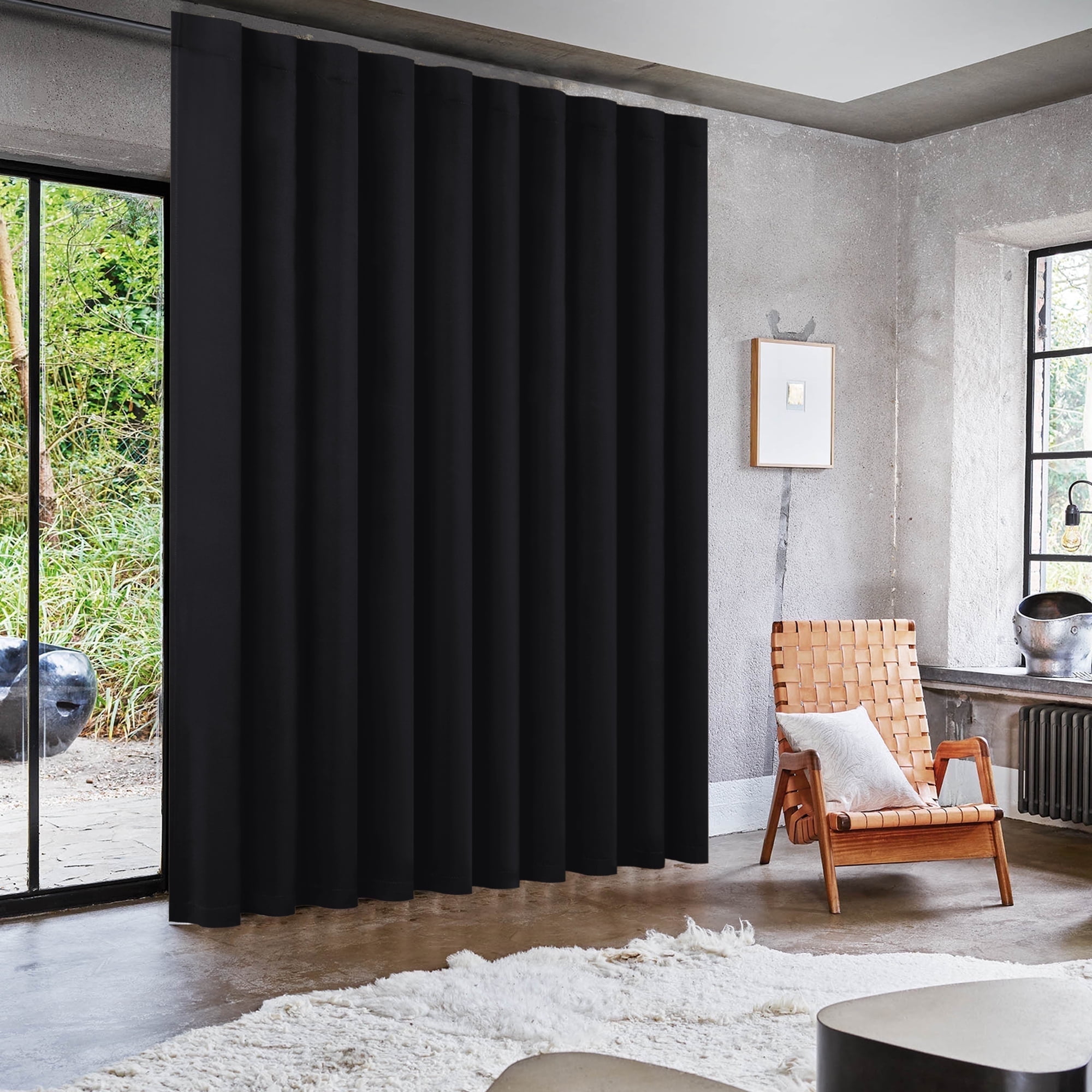 XWZO 80x84 Black Out Curtain 1 Panel, Patio Sliding Door Curtains for Glass Door, Room Divider Thermal Curtain Panel with Back Tab & Rod Pocket for Protecting Privacy, Black