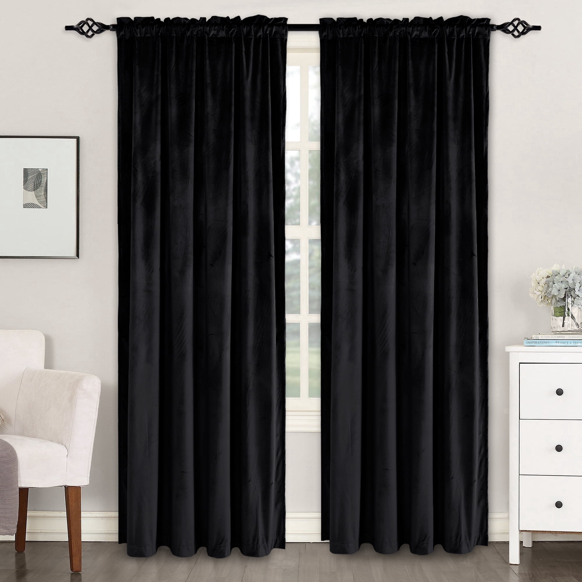 XWZO Black Velvet Curtains 84 inches, Blackout Curtains for Bedroom Living Room, Rod Pocket Room Darkening Drapes, 2 Panels, 52"W x 84"L