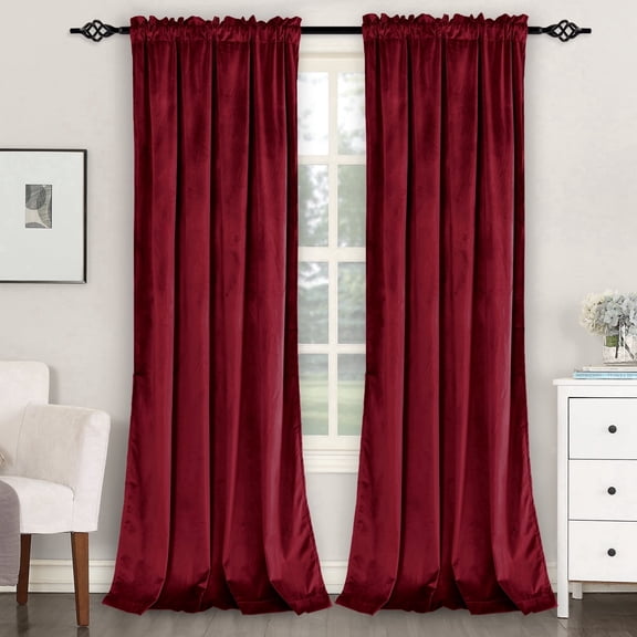 XWZO Red Velvet Curtains for Christmas Holiday Decor 96 inch, Rod Pocket Blackout Drapes for Bedroom Living Room with Tiebacks, W52" x L96", 2 Panels
