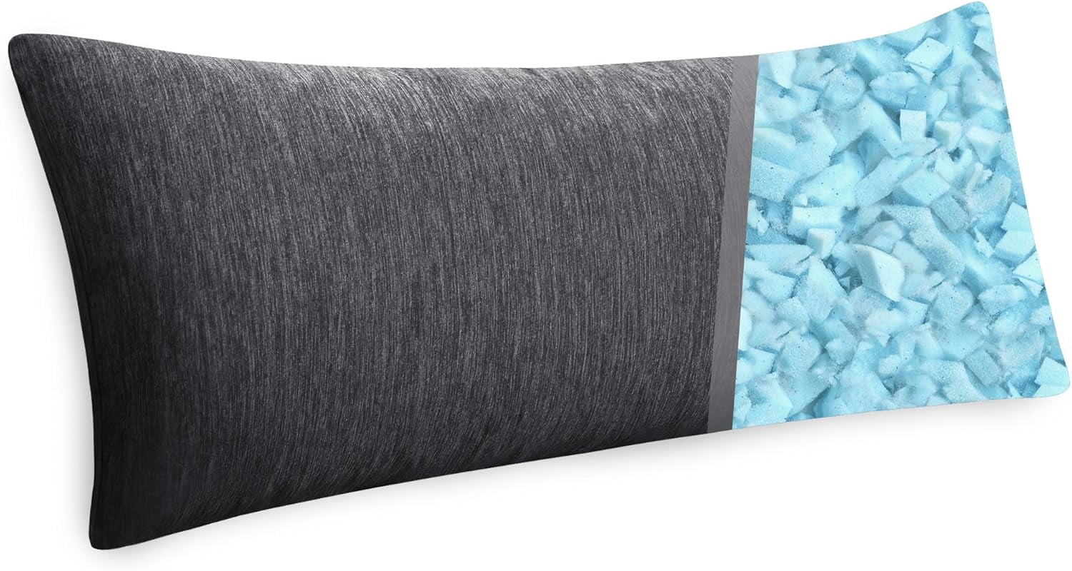 XWZO Cooling Body Pillow for Side Back and Stomach Sleepers - Shredded Memory Foam Bed Pillow with Removable & Adjustable Filling, Set of 1, 20 x 54 Inches, Grey