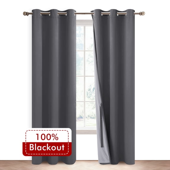 XWZO Curtains 84 Inches Dark Grey 100% Blackout for Bedroom with Liner,Grommet Thermal Insulated Living Room Darkening Curtain Set Drapes with Tiebacks 2 Panels (Dark Grey,42"W x 84"L)