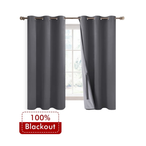 XWZO Dark Grey Total Blackout Curtains 45 Inches Long for Bedroom, Grommet Thermal Insulated Short Curtain Drapes with Tiebacks(Dark Grey,42"W x 45"L,2 Panels)