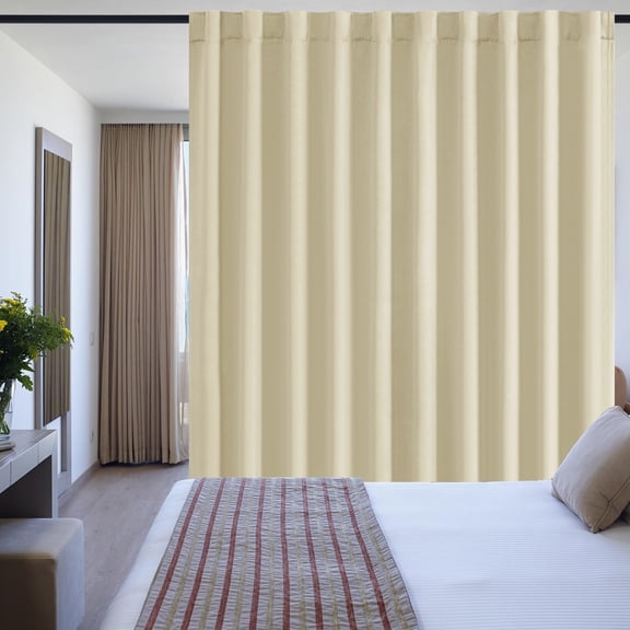 XWZO 100x84 Extra Wide Curtains for Sliding Glass Door, Room Divider Curtains 84 Inches Long 1 Panel, Back Tab & Rod Pocket Room Darkening Curtains for Bedroom Partition, Light Beige