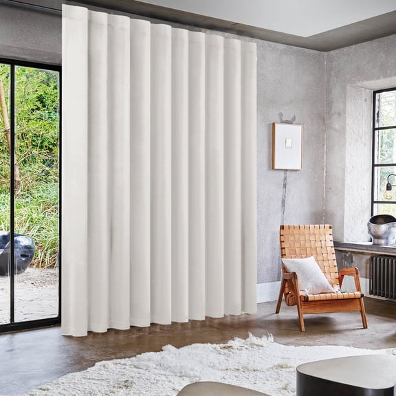 XWZO 80x84 Extra Wide Curtains for Sliding Glass Door, Room Divider Curtains 84 Inches Long 1 Panel, Back Tab & Rod Pocket Room Darkening Curtains for Bedroom Partition, Ivory